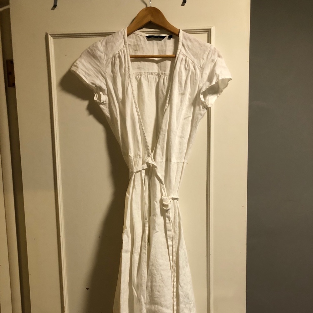 Tie waist boden white linen dress